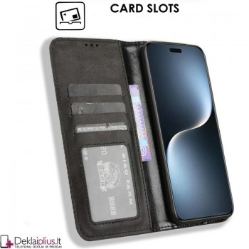 Dirbtinės odos atverčiamas dėklas su skyreliais - juodas (Huawei Honor Magic 7 Pro)
